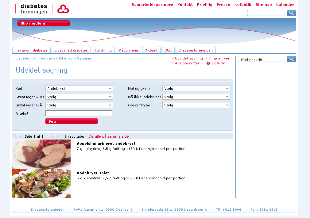 screenshot af opskriftsøger